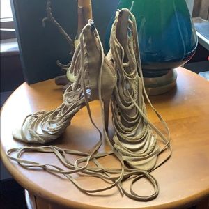 Gorgeous tawny leather ,strappy stiletto sandals.